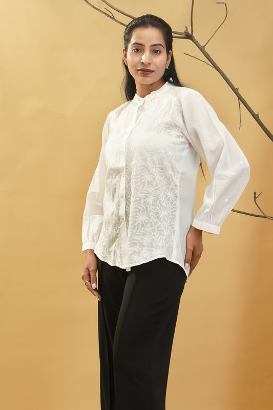 Women Hand Embroidered Chikankari White Shirt