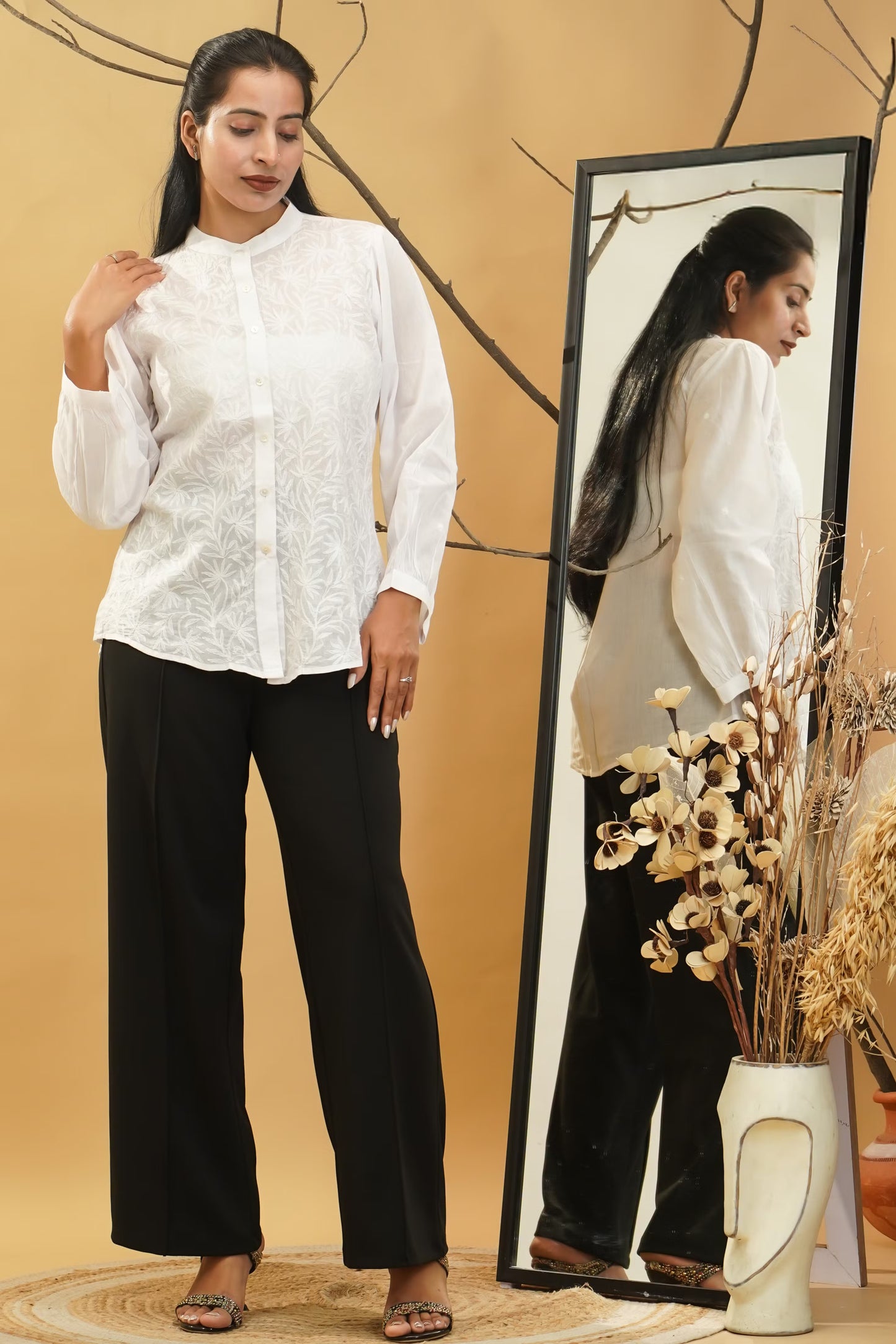 Women Hand Embroidered Chikankari White Shirt