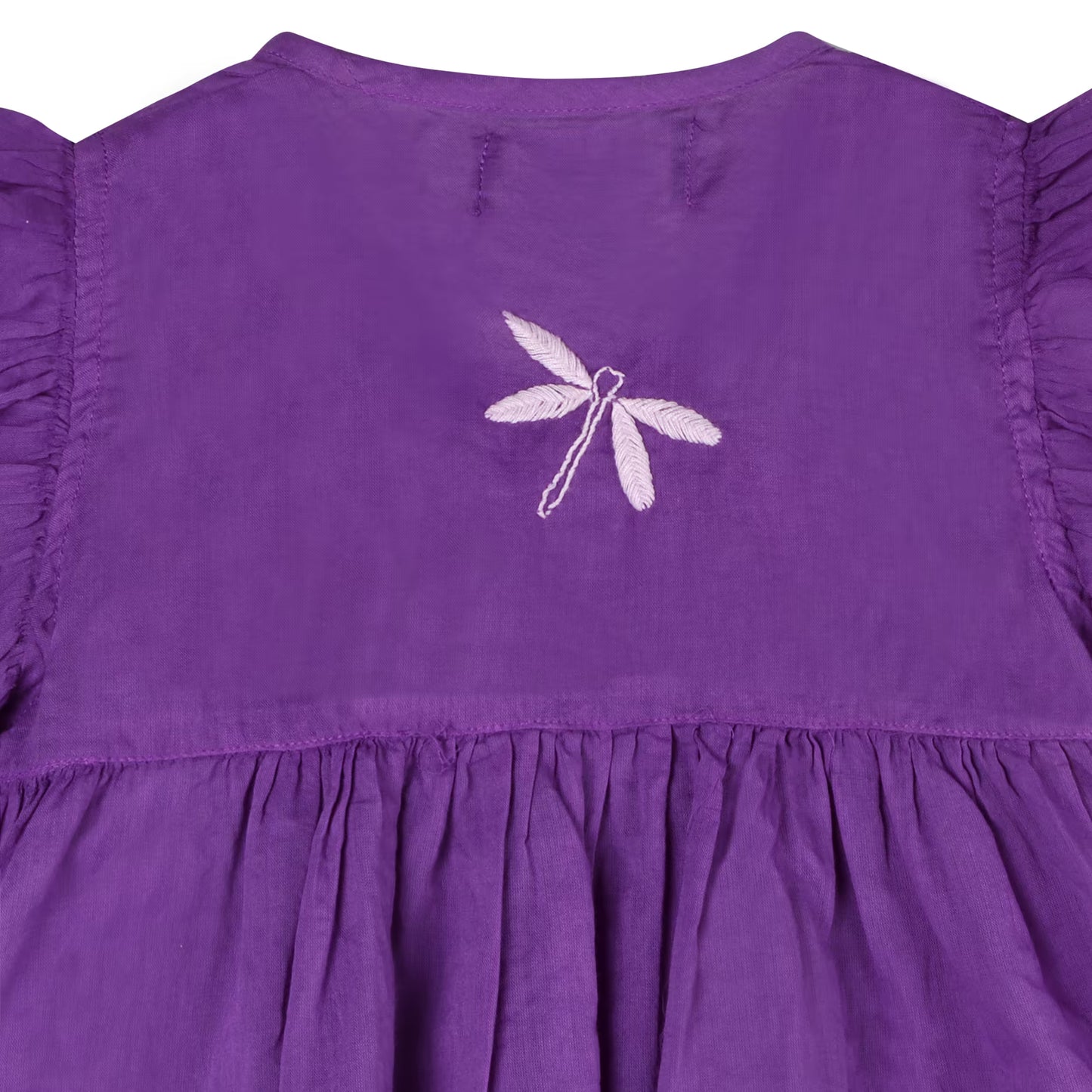 Purple dress with a white dragonfly design on the back