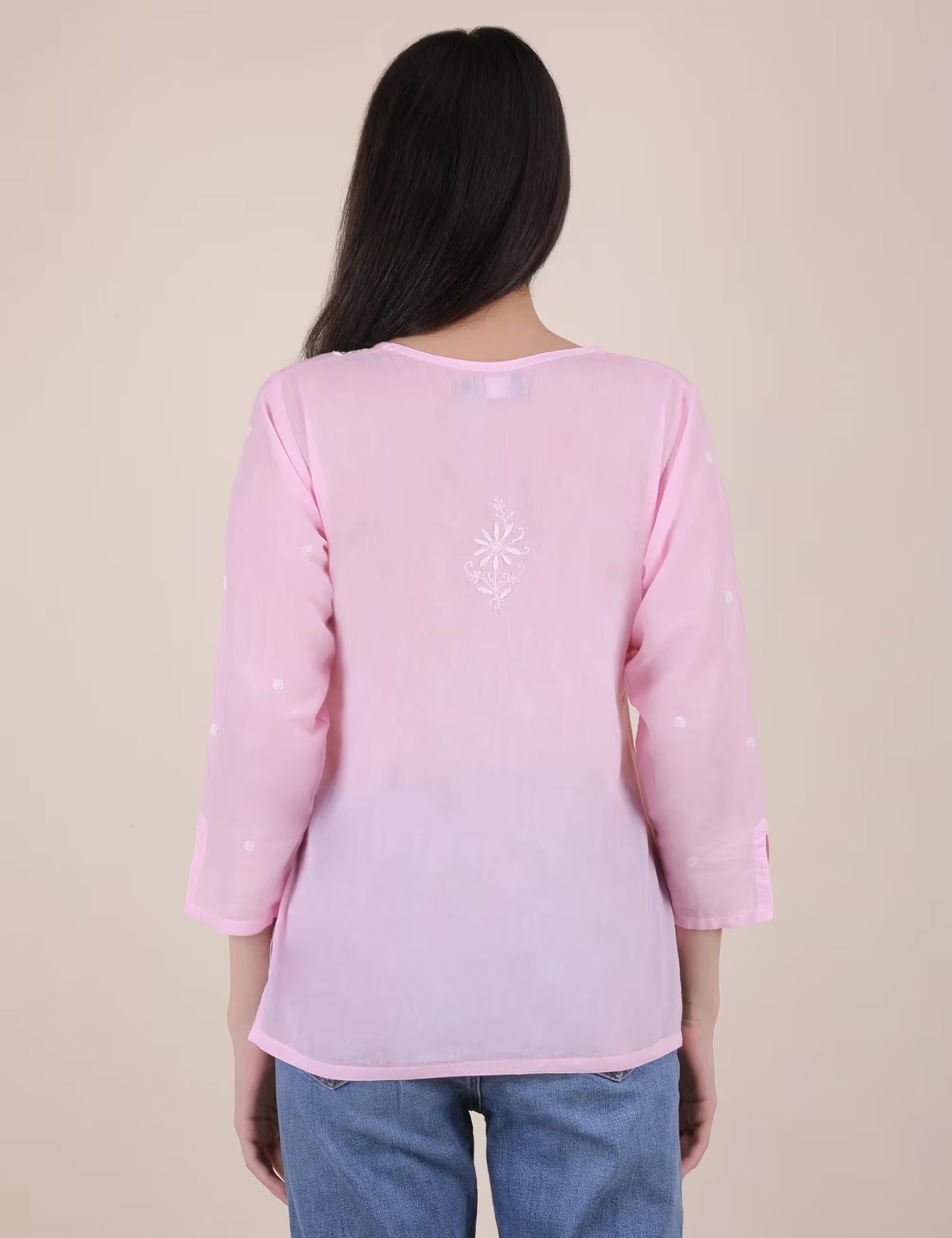 Women Hand Embroidered "Pastel Poise"  Pink short top - Shwet Artistry