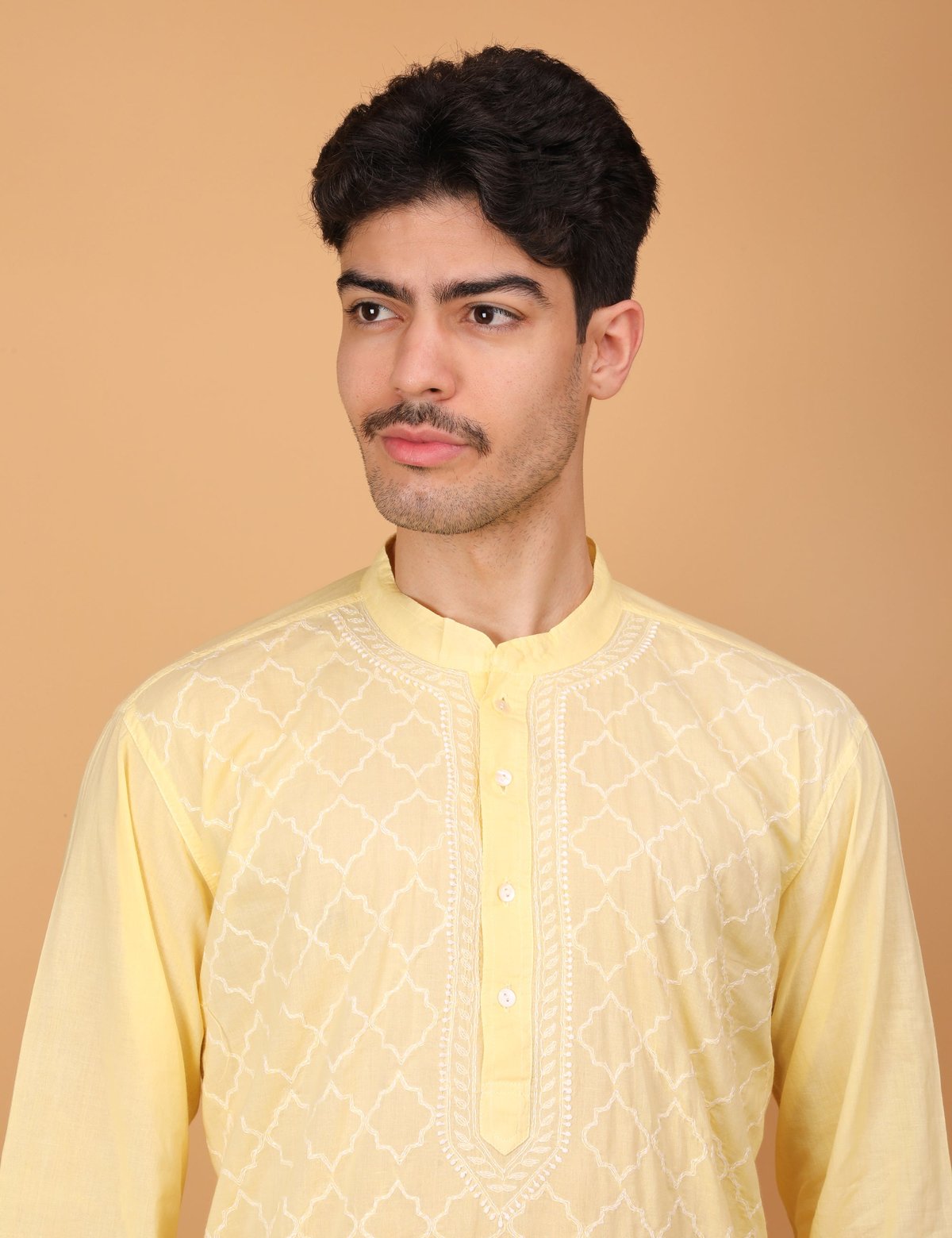 shwet men cotton yellow chikankari kurta - Handcrafted Chikankari embroidery. Premium quality fabric.
