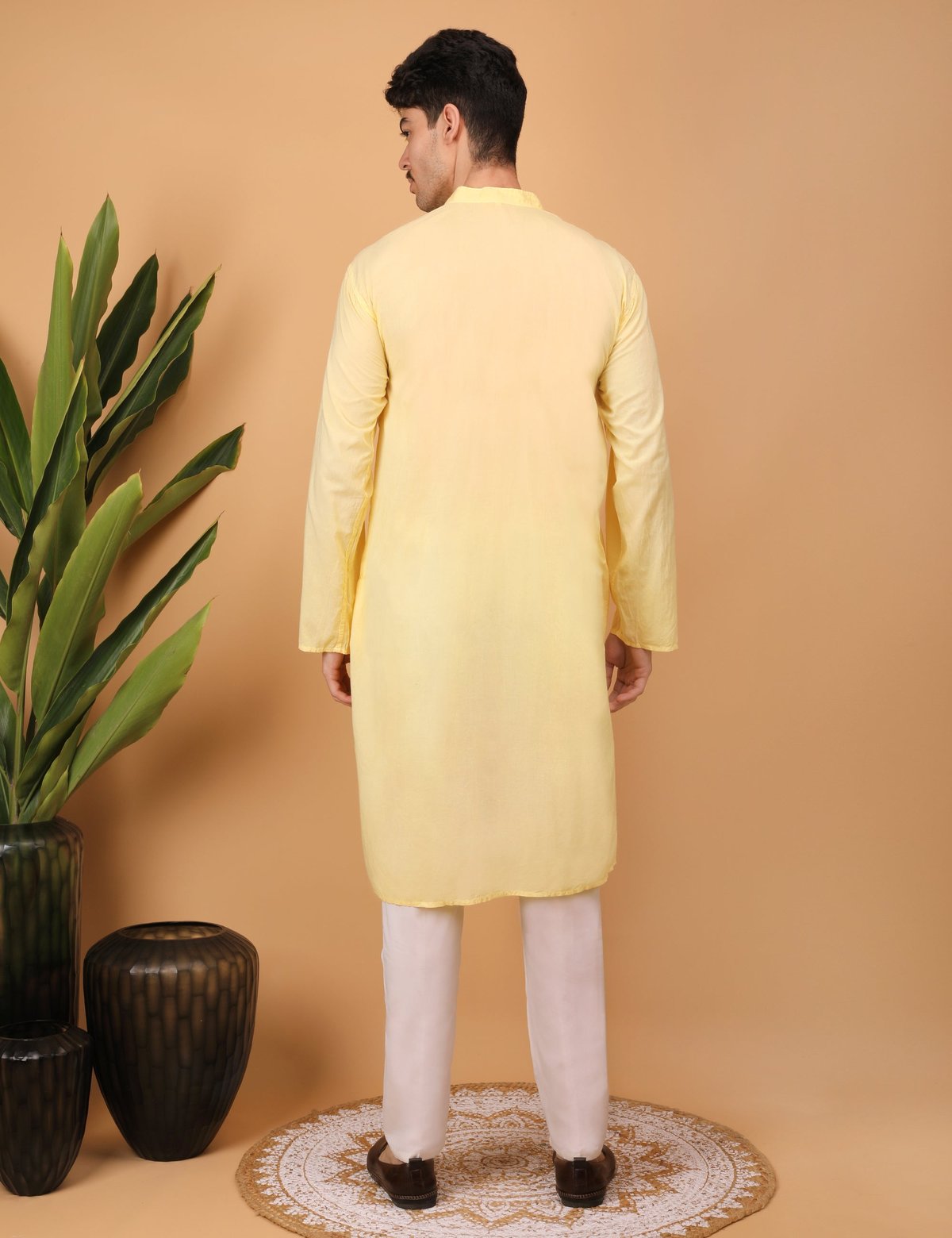 shwet men cotton yellow chikankari kurta - Handcrafted Chikankari embroidery. Premium quality fabric.
