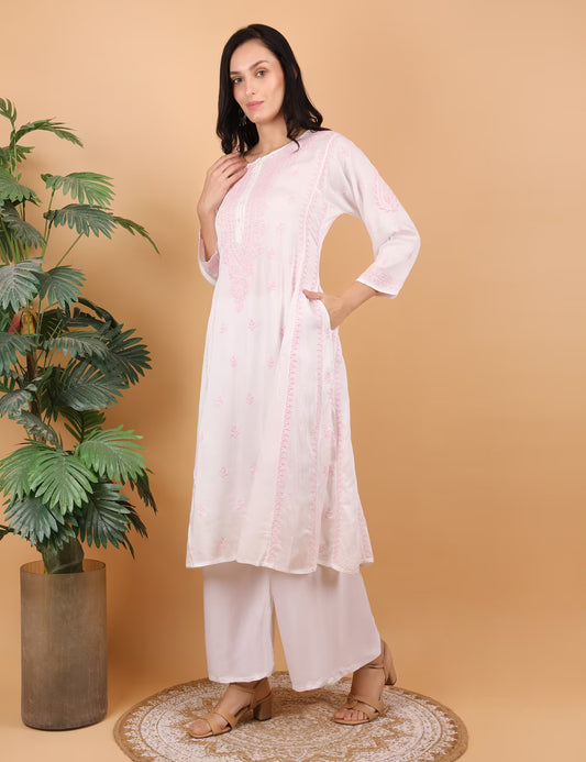 Shwet Women White Hand Embroidered Chikankari Jaipuri Kurti - Shwet Artistry