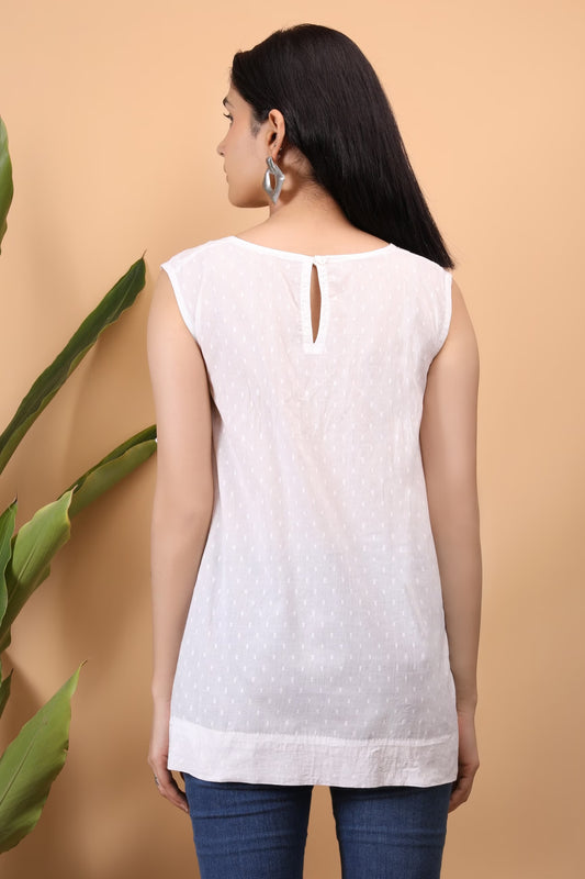 Shwet Women White Hand Embroidered Chikankari Sleeveless Top