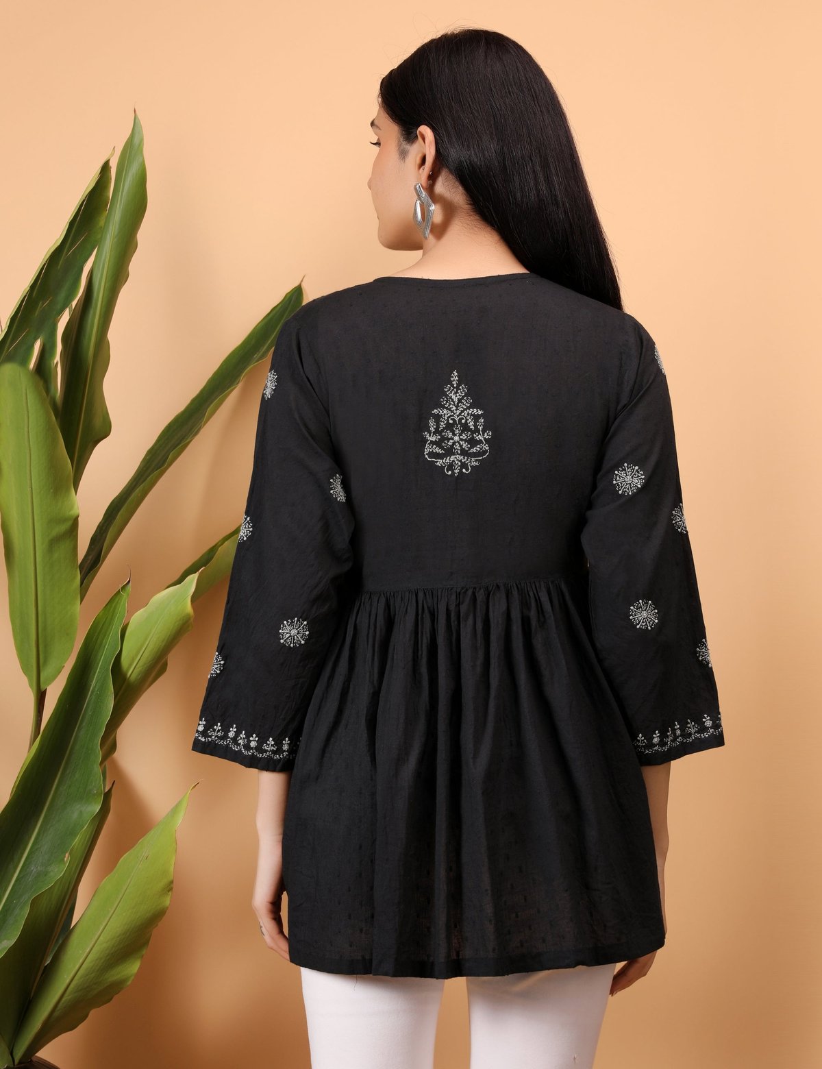 Shwet Women Black Chikankari Angarkha Top - Handcrafted Chikankari embroidery. Premium quality fabric.