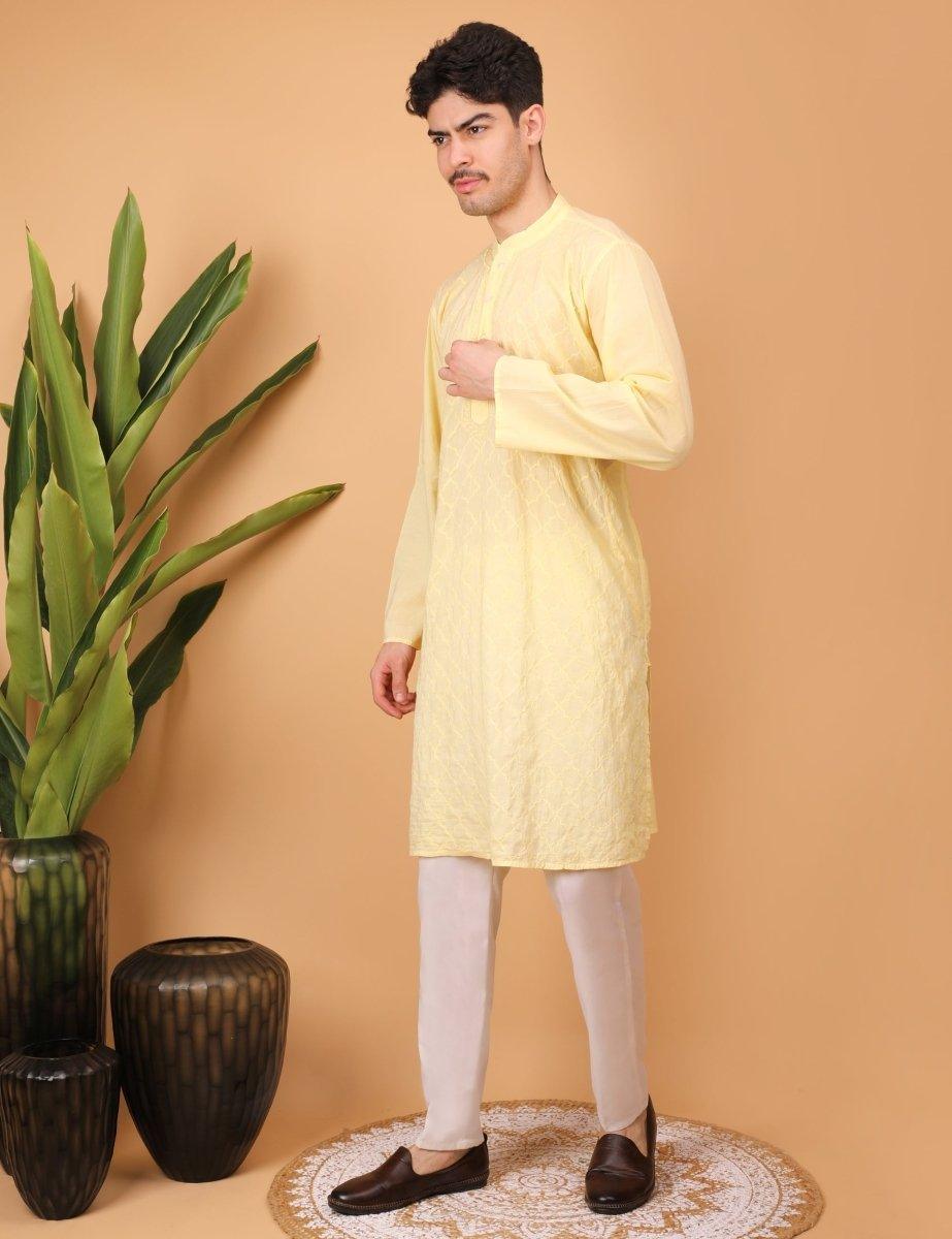 Hand Embroidered  Chikankari Men's Kurtas | SHWET - Shwet Artistry