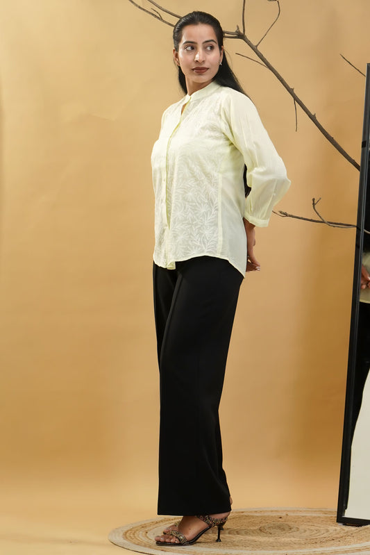 Women Hand Embroidered Chikankari Lemon Yellow Shirt