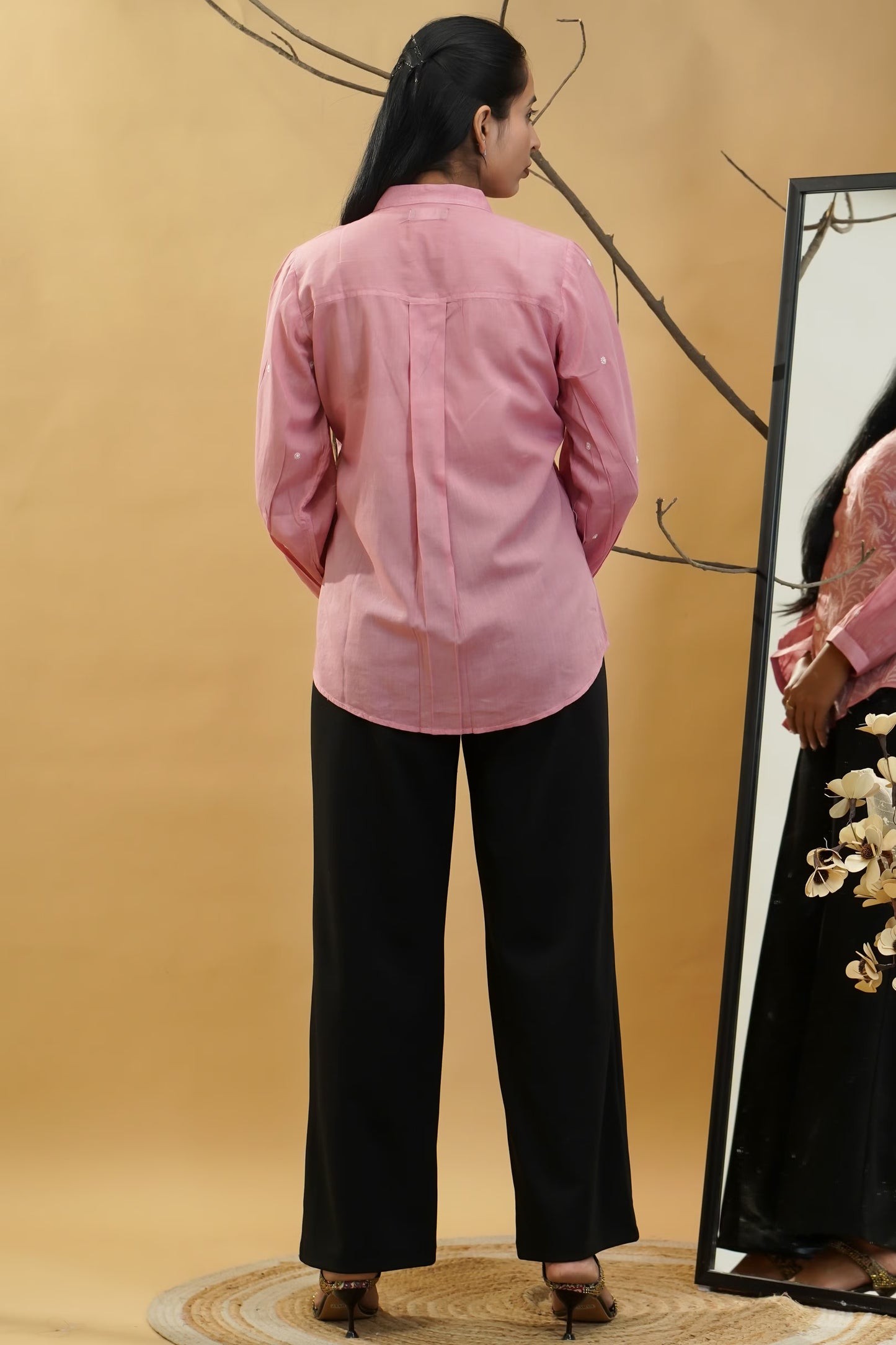 Women Hand Embroidered Chikankari Pink Shirt