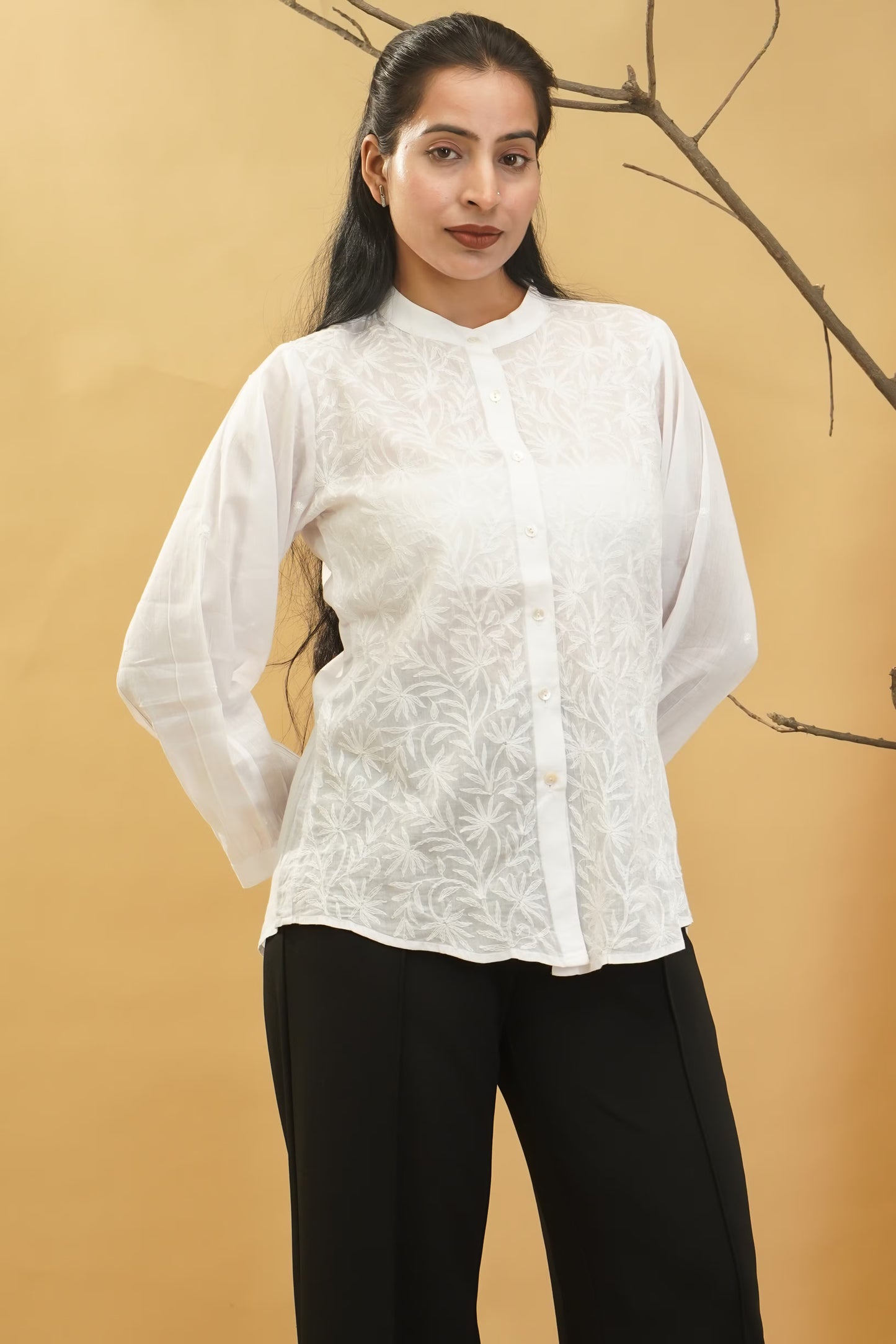 Women Hand Embroidered Chikankari White Shirt