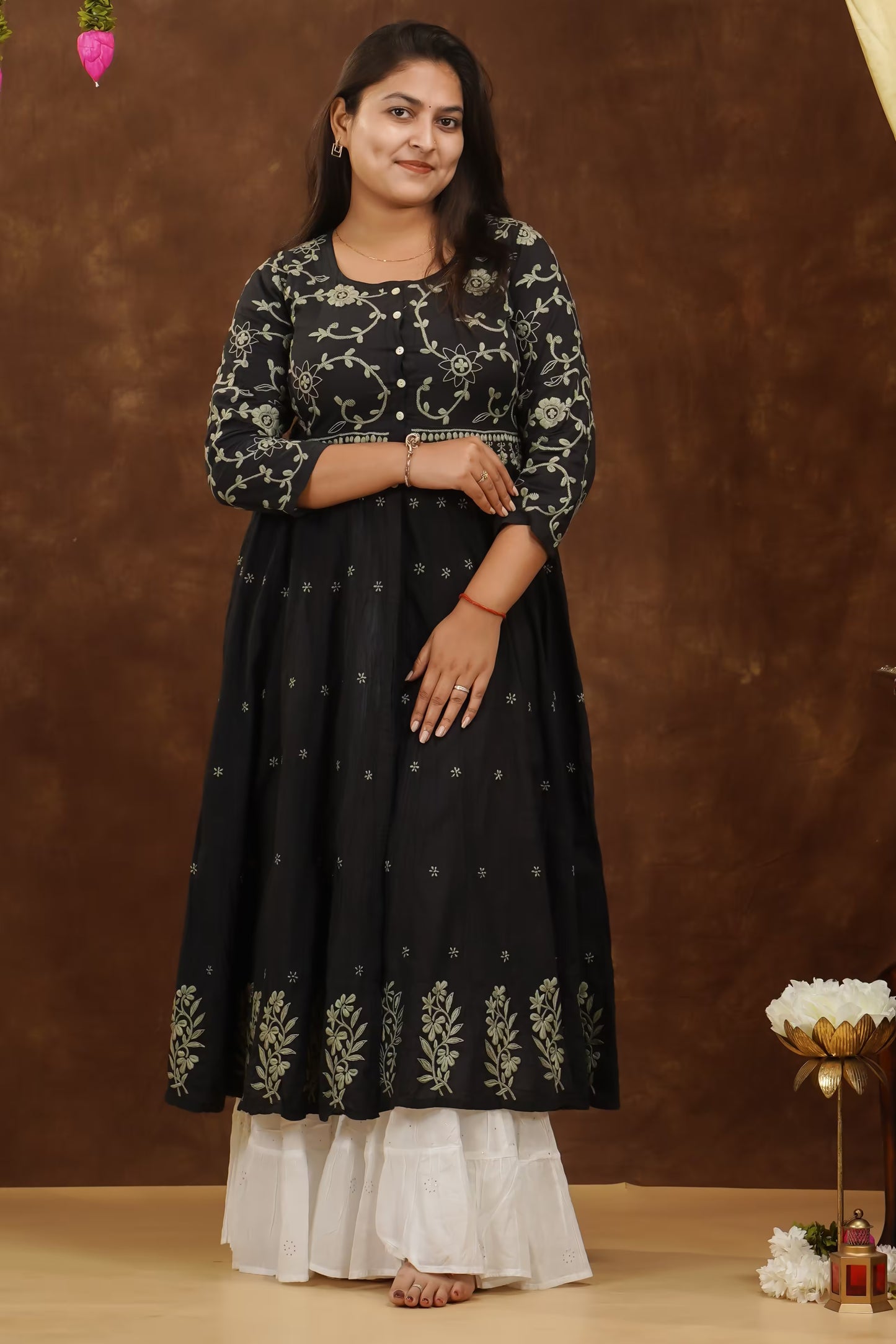 Shwet Women Hand Embroidered Black Chikankari Kali Kurta