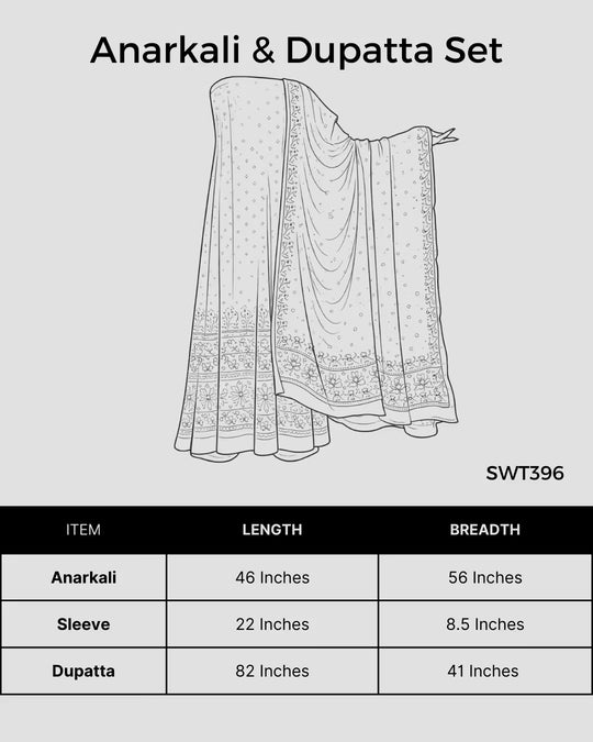 Size chart Shwet Women Mustard Hand Embroidered Chikankari Semi-Stitched Anarkali & Dupatta