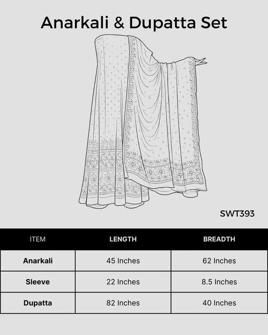 Size chart Shwet Women Mehendi Green Hand Embroidered Chikankari Semi-Stitched Anarkali & Dupatta Set