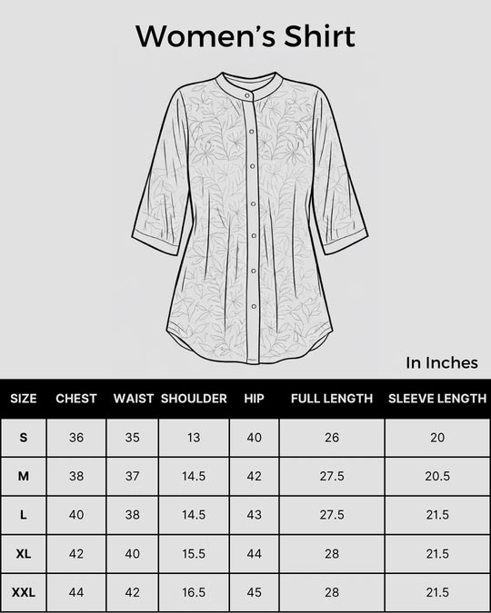 Size chart Women Hand Embroidered Chikankari Pink Shirt