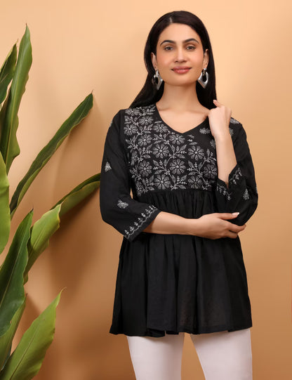 Shwet Women Black Chikankari Angarkha Top - Shwet Artistry