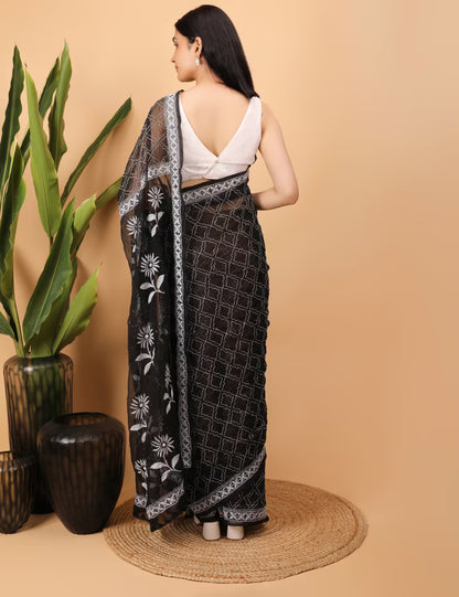 Shwet Black Georgette Chikankari Saree - Shwet Artistry