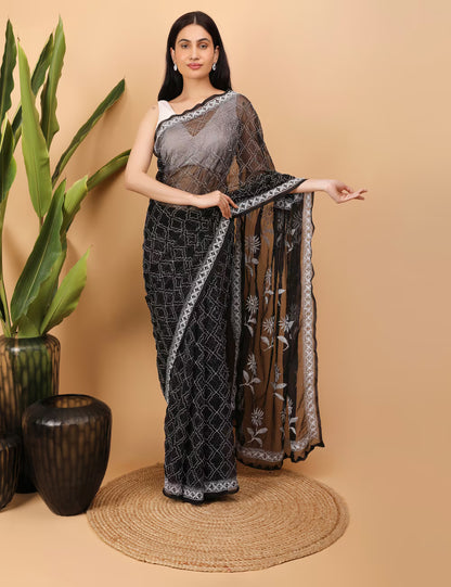 Shwet Black Georgette Chikankari Saree - Shwet Artistry