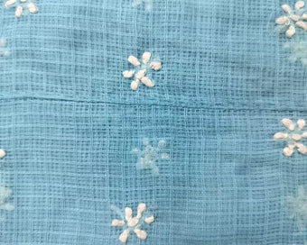 Chikankari Light blue fabric with white floral embroidery