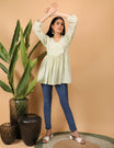 Shwet green white women chikankari angarkha top - Shwet Artistry