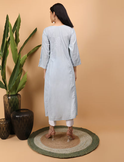 Shwet Women Grey Chikankari kali Kurti - Shwet Artistry