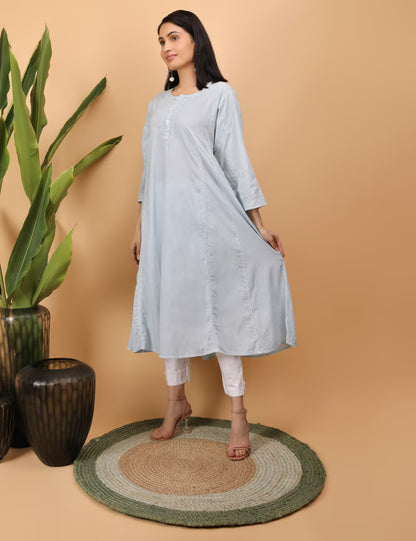 Shwet Women Grey Chikankari kali Kurti - Shwet Artistry