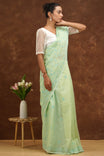 Shwet Women Light Green Hand Embroidered Kota Cotton Chikankari Saree
