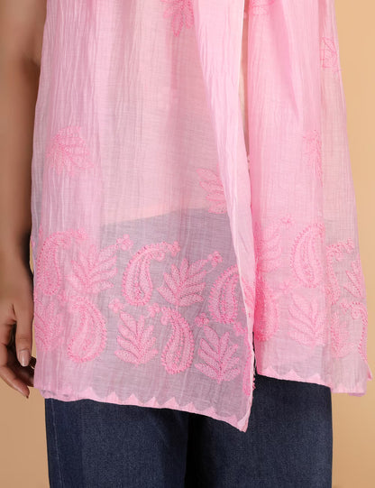 Shwet Women Pink Chikankari Chanderi Stole - Shwet Artistry