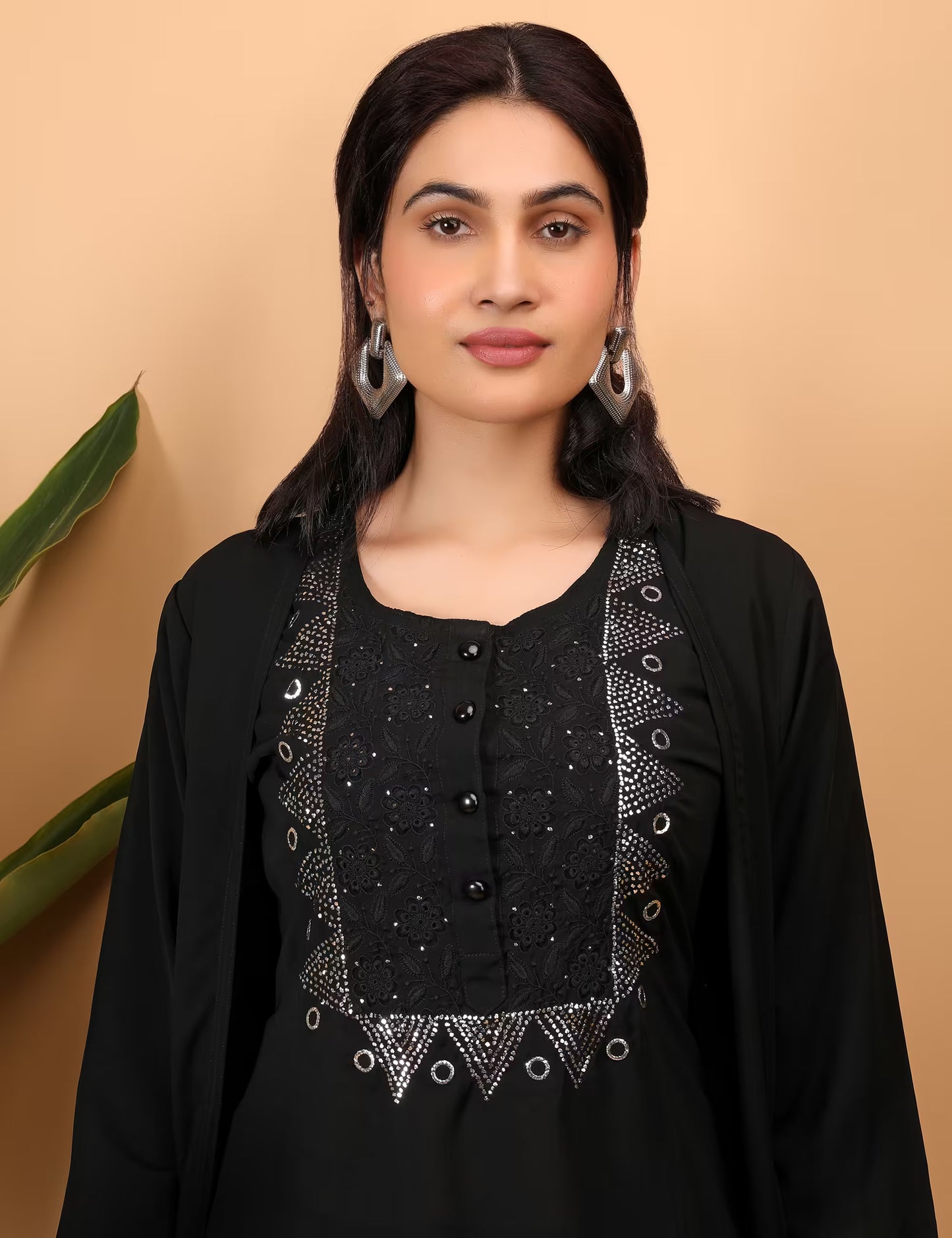 Black Chikankari Kurta Palazzo Shrug Set