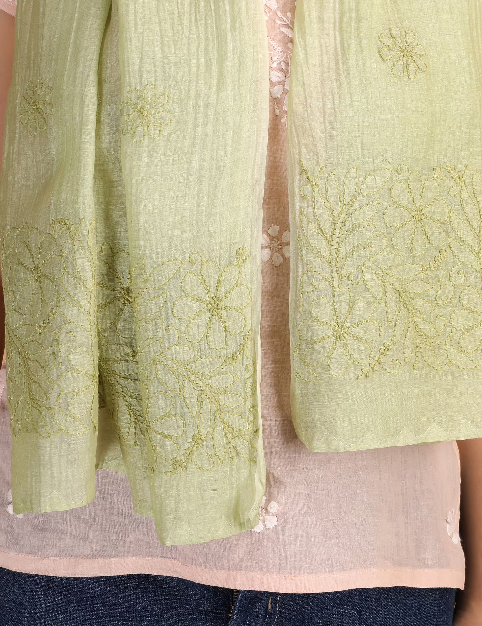Shwet Women Green Chikankari Chanderi Stole - Shwet Artistry