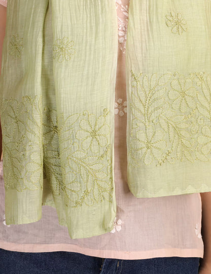 Shwet Women Green Chikankari Chanderi Stole - Shwet Artistry