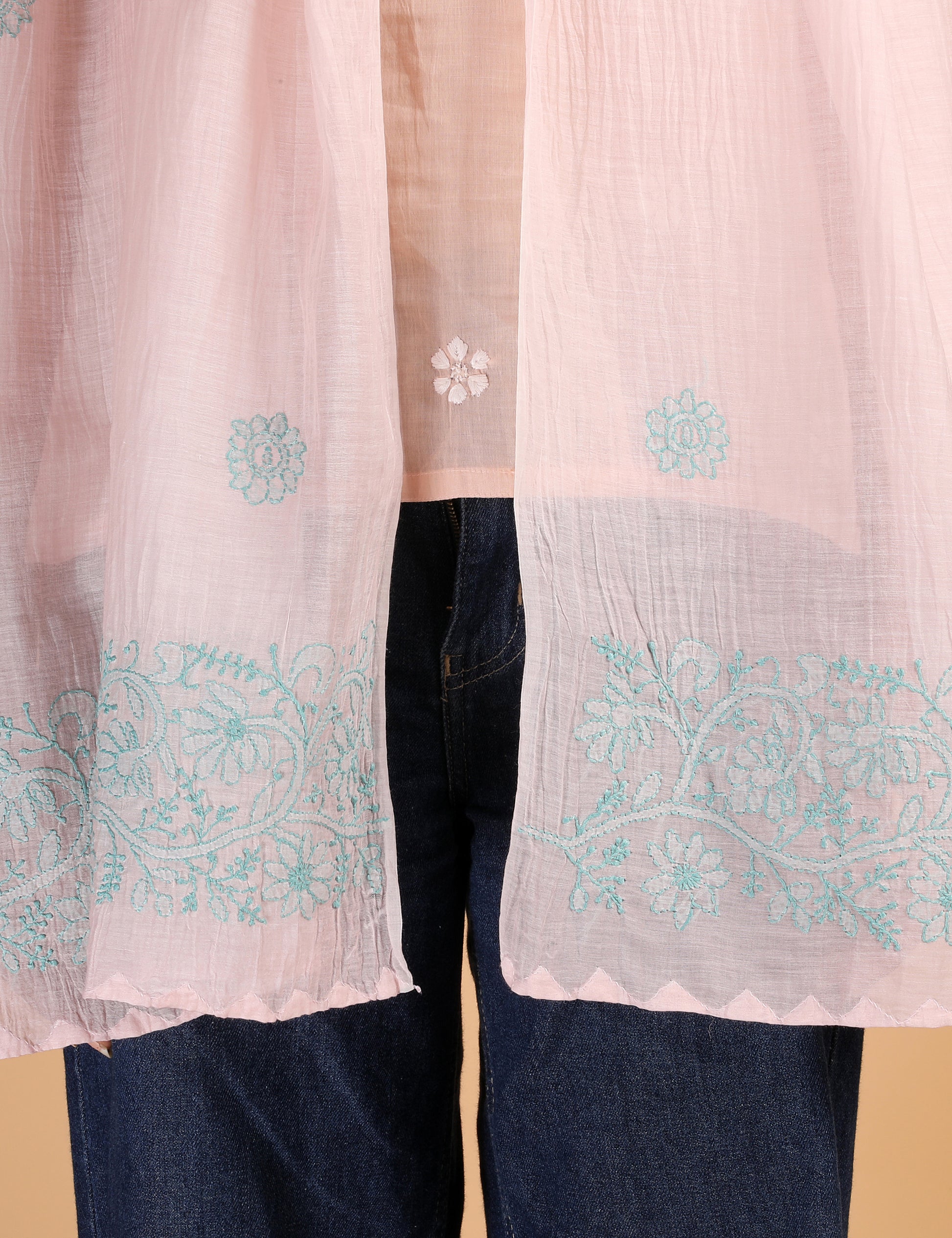 Shwet Artistry Shwet Women Peach Chikankari Chanderi Stole - Premium Chikankari Collection
