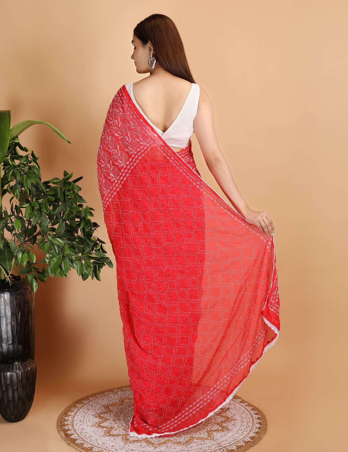 Shwet Red Chikankari Georgette Saree - Handcrafted Chikankari embroidery. Premium quality fabric.