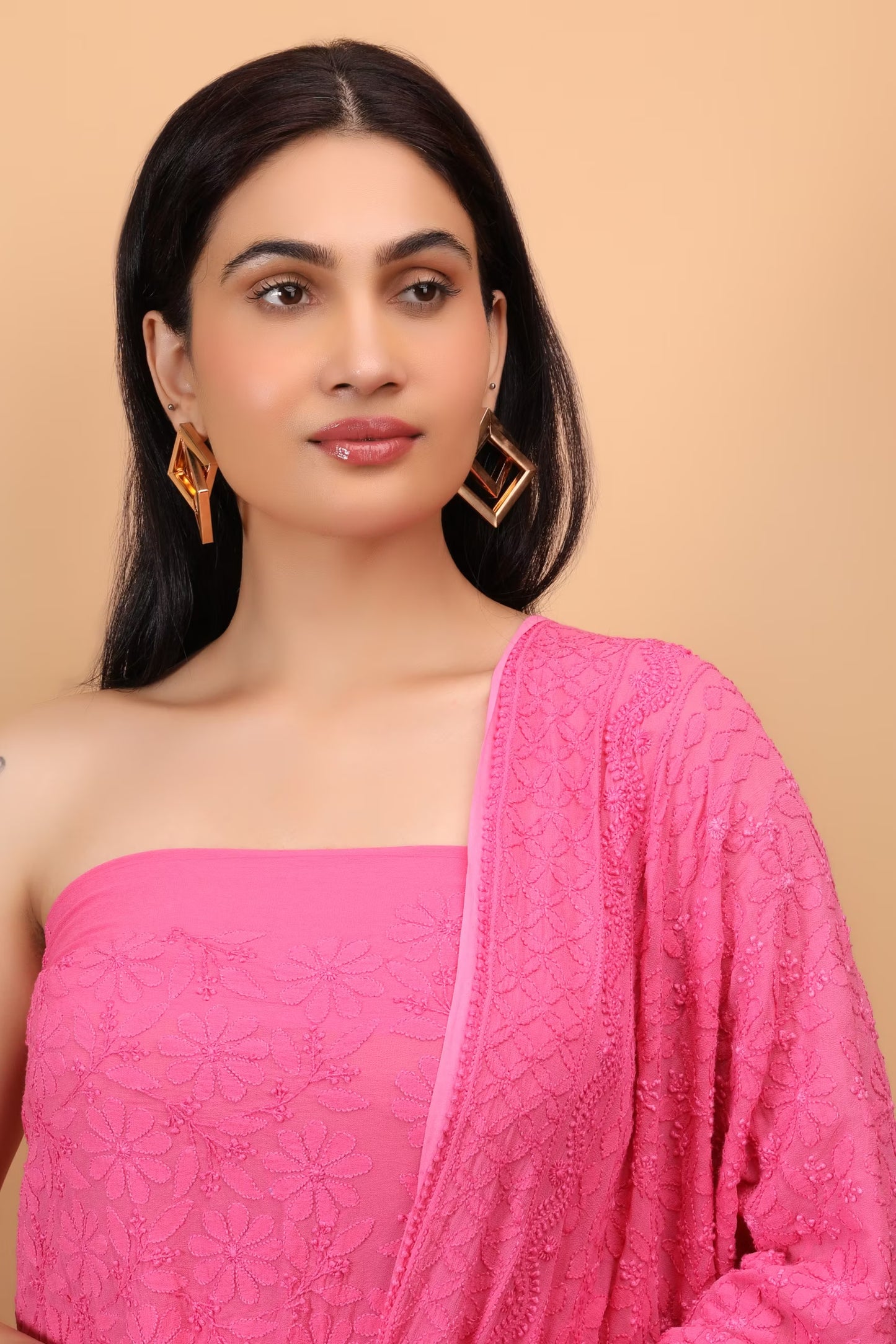 Shwet Women Magenta Hand Embroidered Chikankari Semi-Stitched Lehenga Set