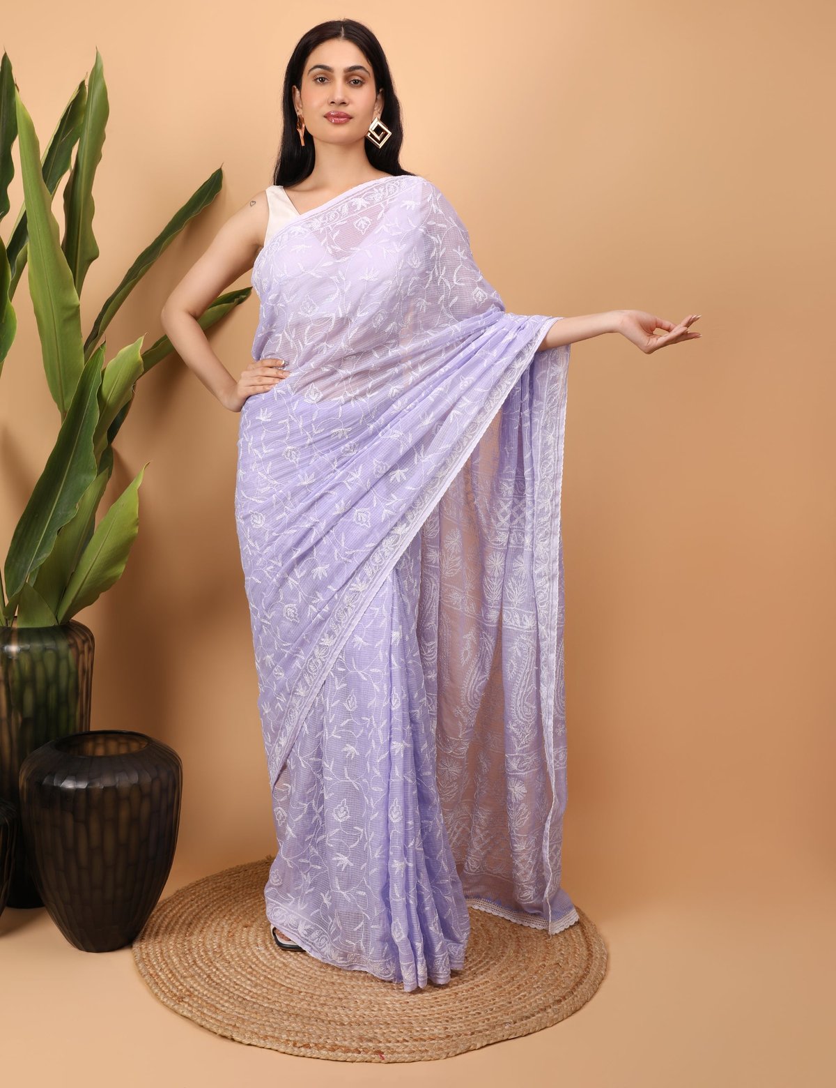 Shwet Purple Kota Cotton Chikankari Saree - Handcrafted Chikankari embroidery. Premium quality fabric.