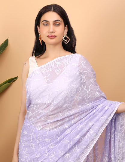 Shwet Purple Kota Cotton Chikankari Saree - Shwet Artistry