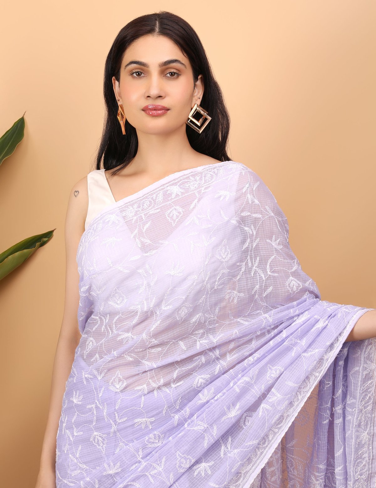 Shwet Purple Kota Cotton Chikankari Saree - Handcrafted Chikankari embroidery. Premium quality fabric.
