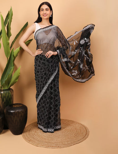 Shwet Black Georgette Chikankari Saree - Shwet Artistry