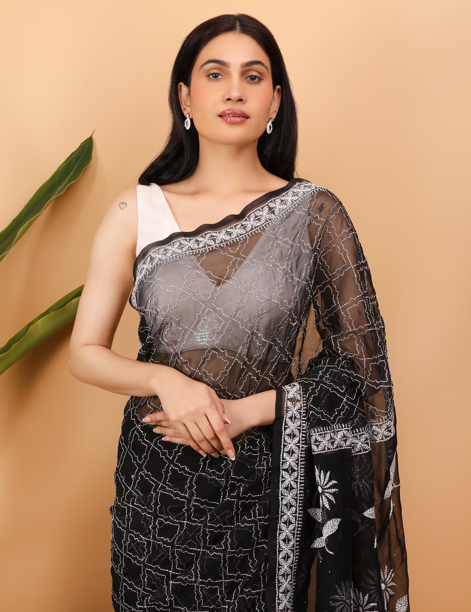 Shwet Black Georgette Chikankari Saree - Shwet Artistry