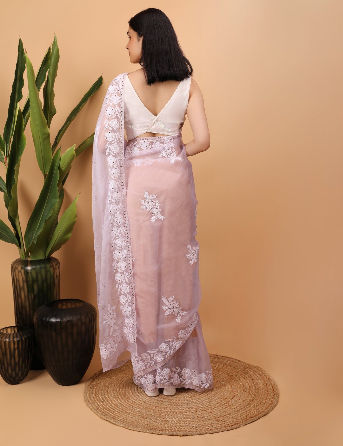 Shwet Purple organza Chikankari Saree - Handcrafted Chikankari embroidery. Premium quality fabric.