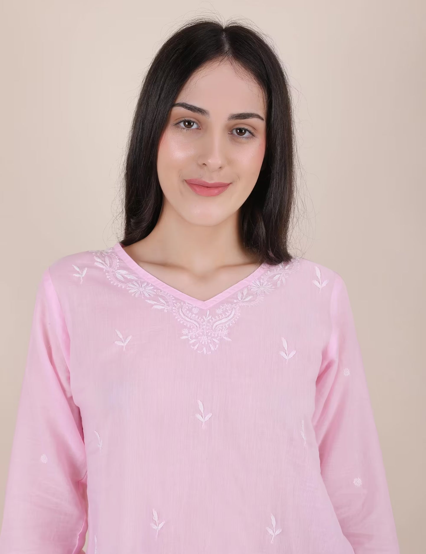Women Hand Embroidered "Pastel Poise"  Pink short top - Shwet Artistry