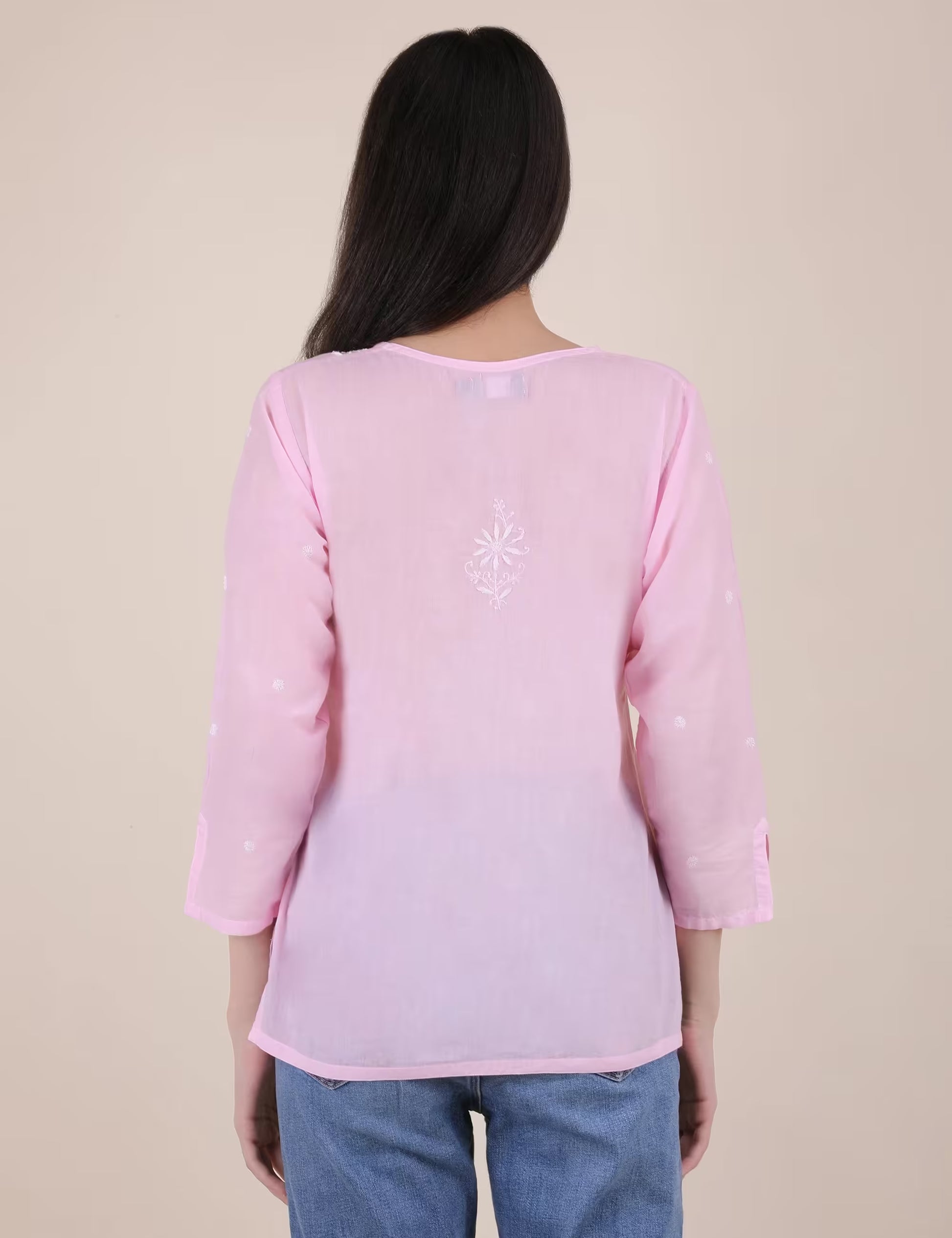 Women Hand Embroidered "Pastel Poise"  Pink short top - Shwet Artistry