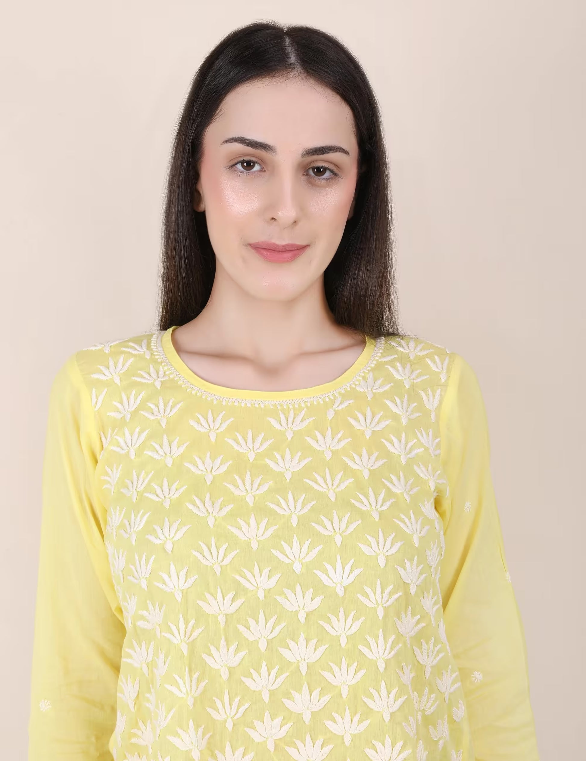 Shwet Women Hand Embroidered "Pastel Poise" Yellow short top - Shwet Artistry