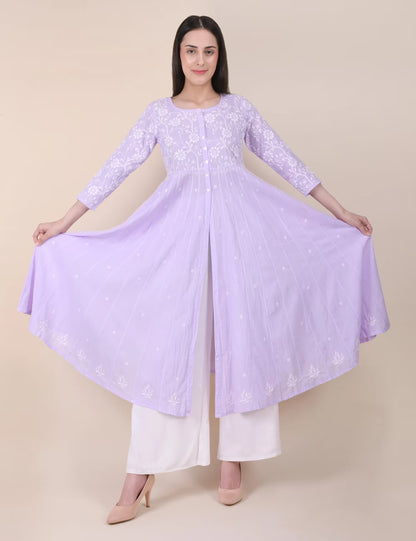 Shwet Women Purple Hand Embroidered Chikankari Shrug - Shwet Artistry