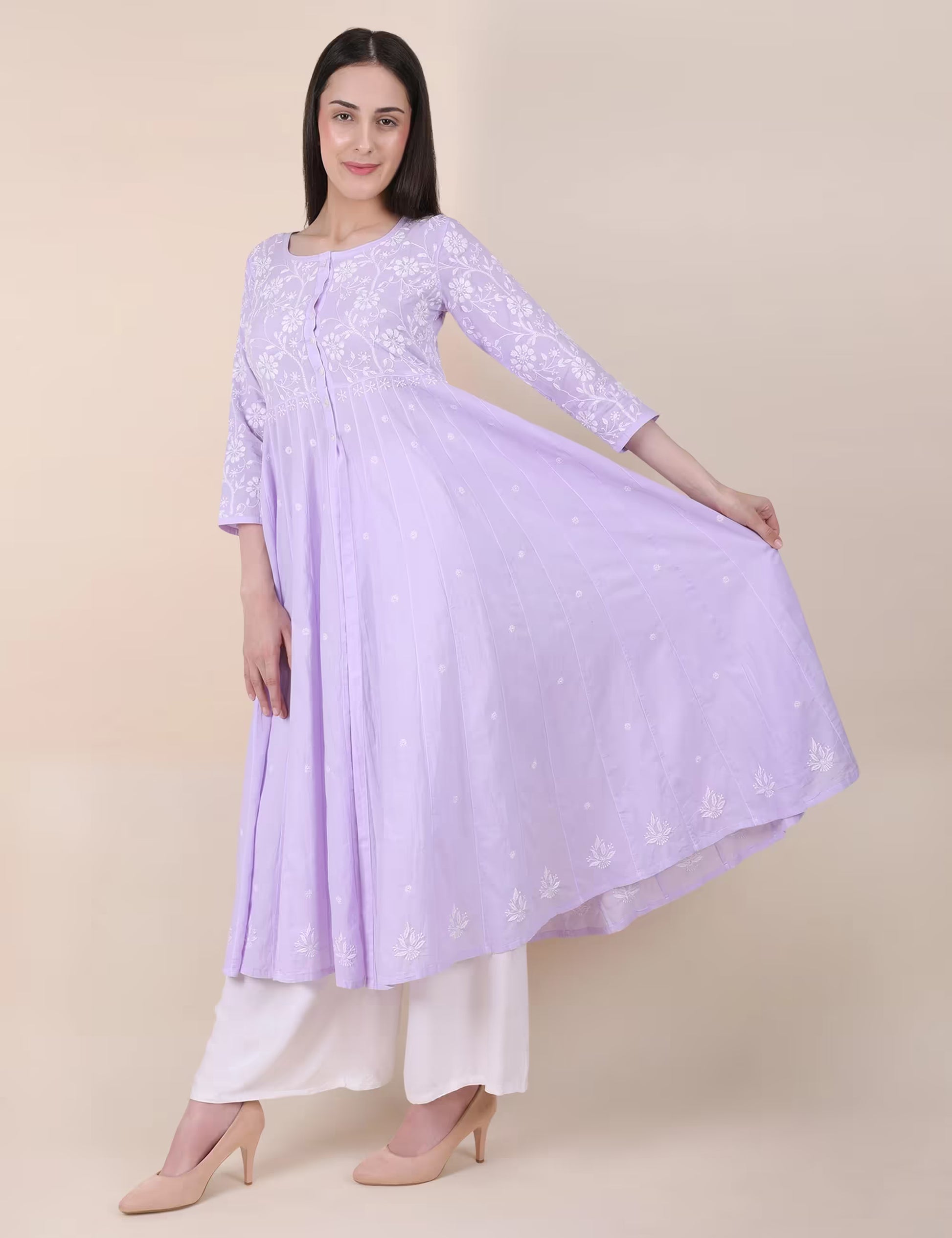 Shwet Women Purple Hand Embroidered Chikankari Shrug - Shwet Artistry