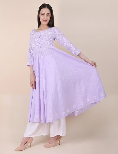 Shwet Women Purple Hand Embroidered Chikankari Shrug - Shwet Artistry