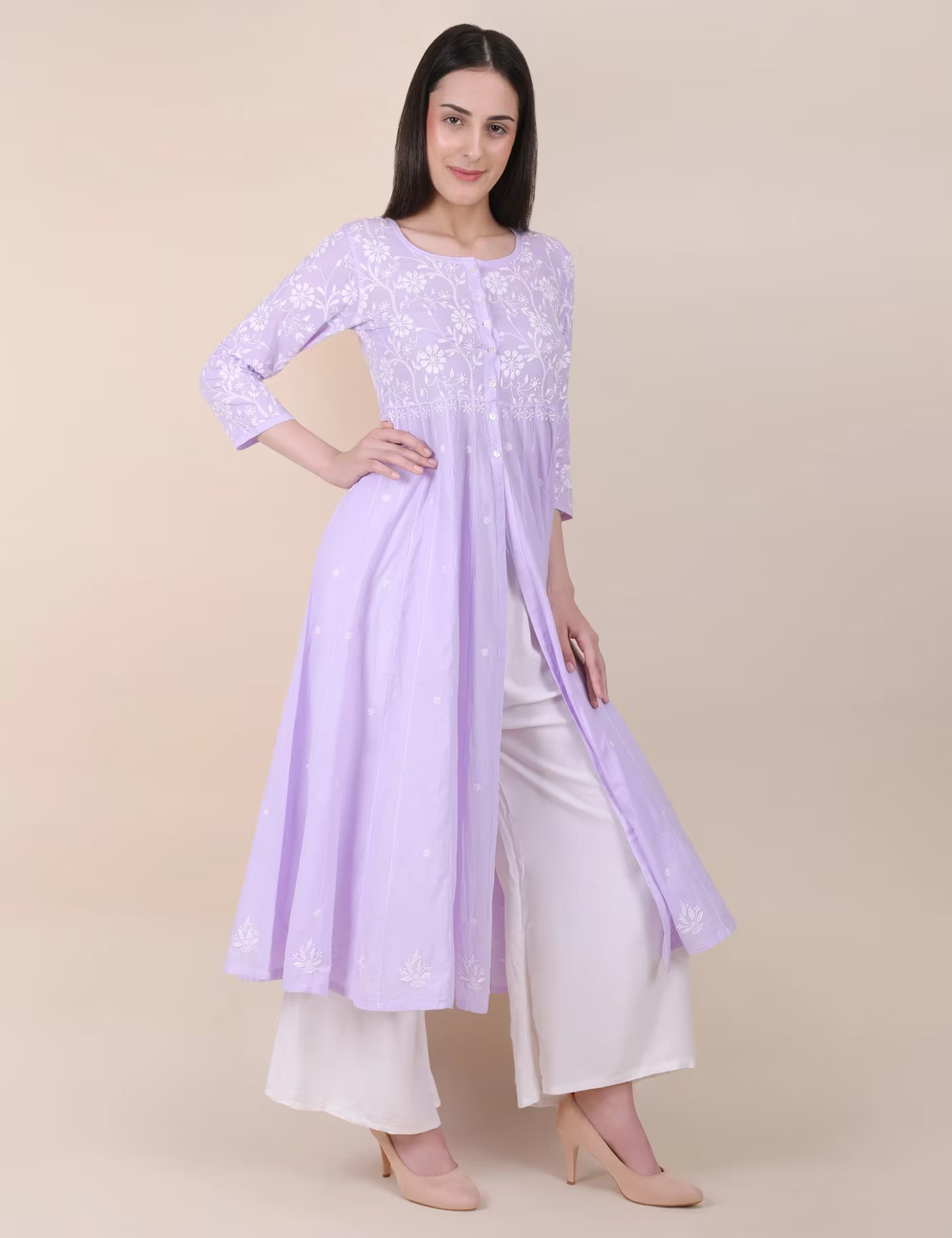 Shwet Women Purple Hand Embroidered Chikankari Shrug - Shwet Artistry