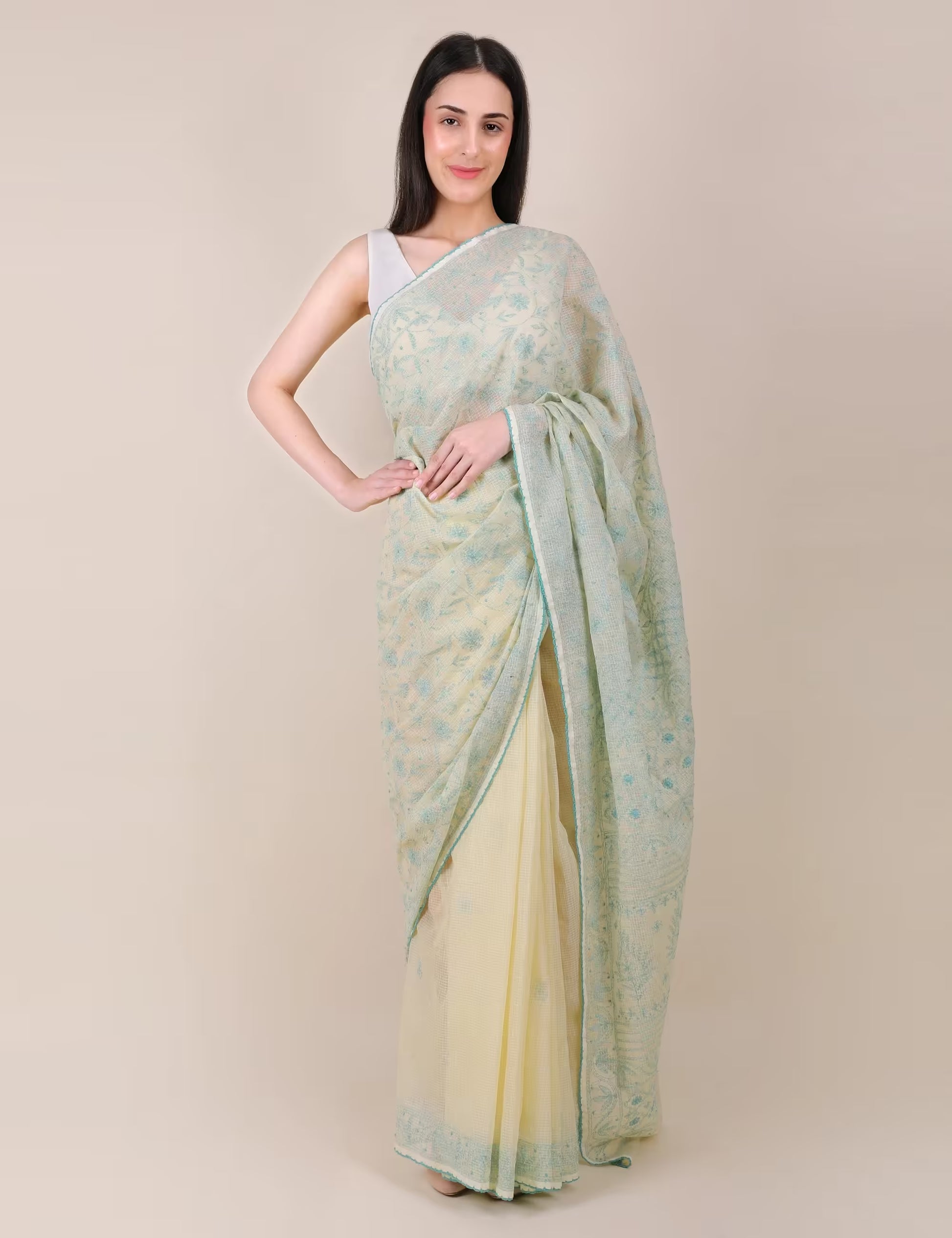 Shwet Yellow Women Hand Embroidered Chikankari Saree - Shwet Artistry
