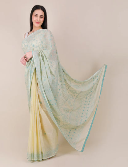 Shwet Yellow Women Hand Embroidered Chikankari Saree - Shwet Artistry