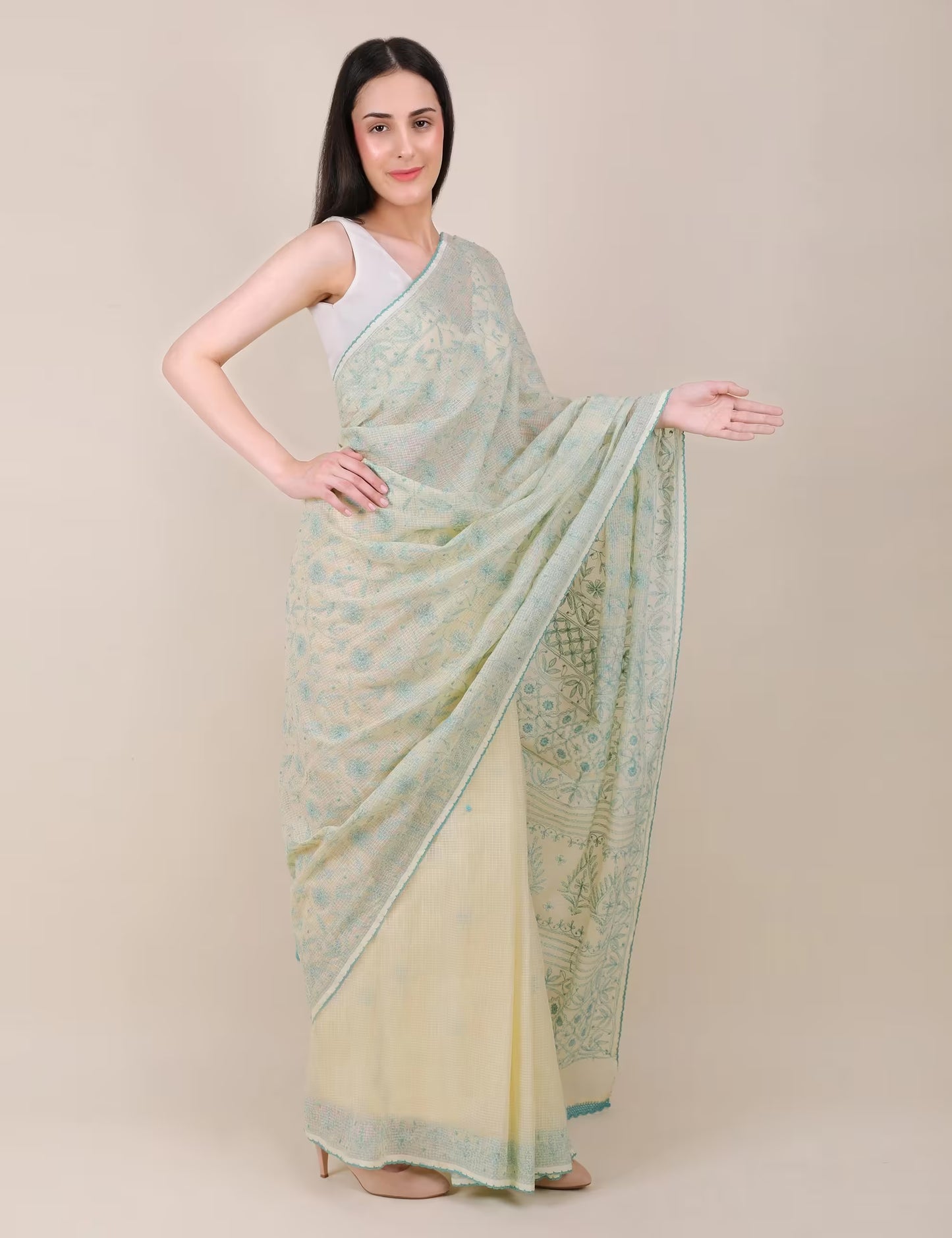 Shwet Yellow Women Hand Embroidered Chikankari Saree - Shwet Artistry
