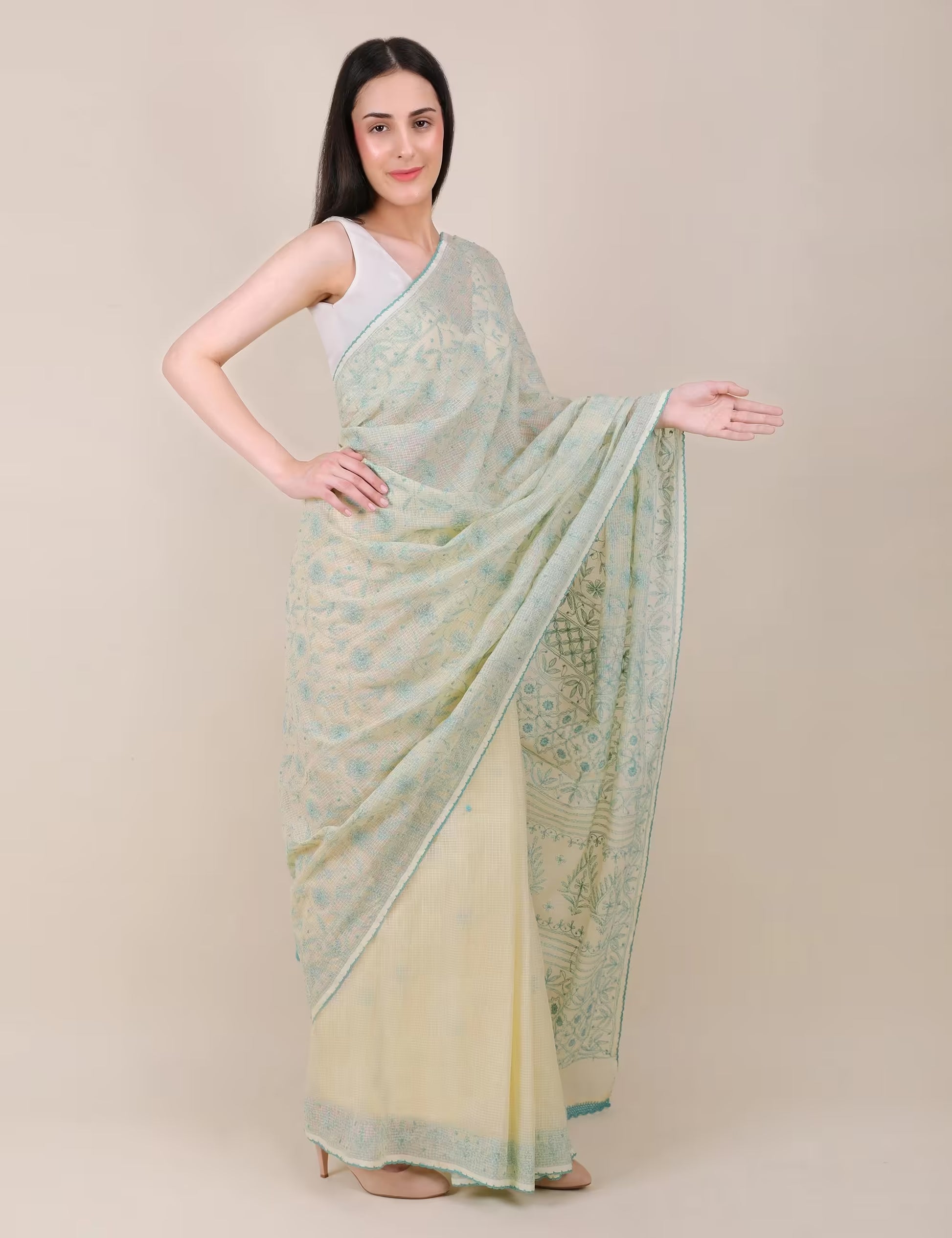 Shwet Yellow Women Hand Embroidered Chikankari Saree - Shwet Artistry