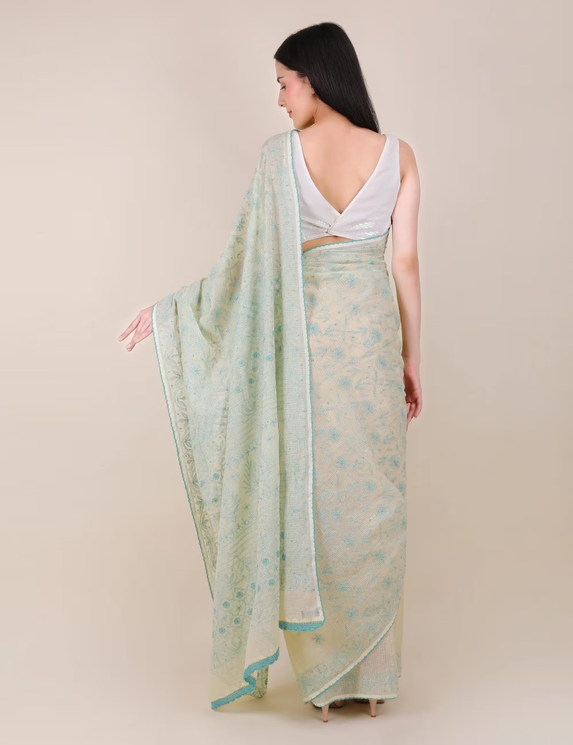 Shwet Yellow Women Hand Embroidered Chikankari Saree - Shwet Artistry